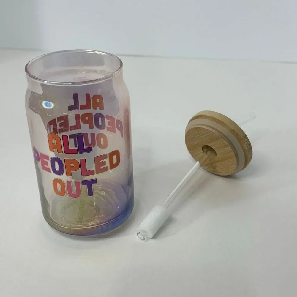 All Peopled Out Glass Tumbler with Bamboo Lid and Straw